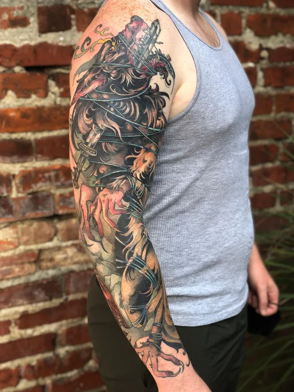 color illustrative Tatuaggio su full sleeve #56534 | Tatuatore Ellie Livingston