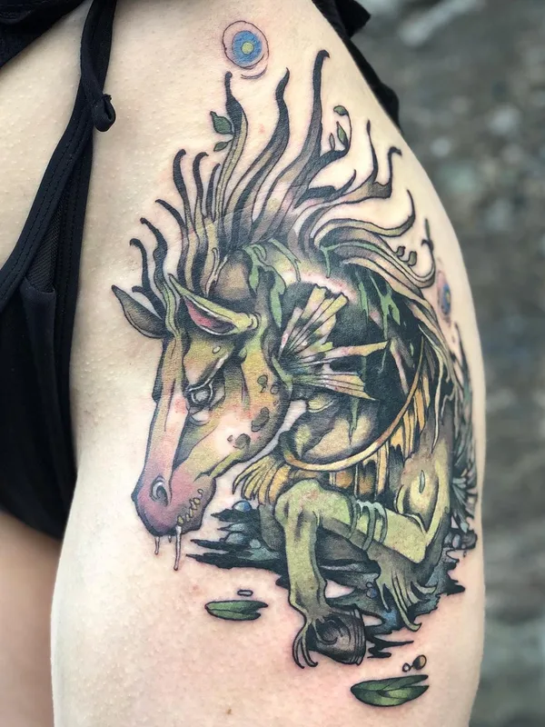 female color illustrative Tatuaggio su thigh #56530 | Tatuatore Ellie Livingston