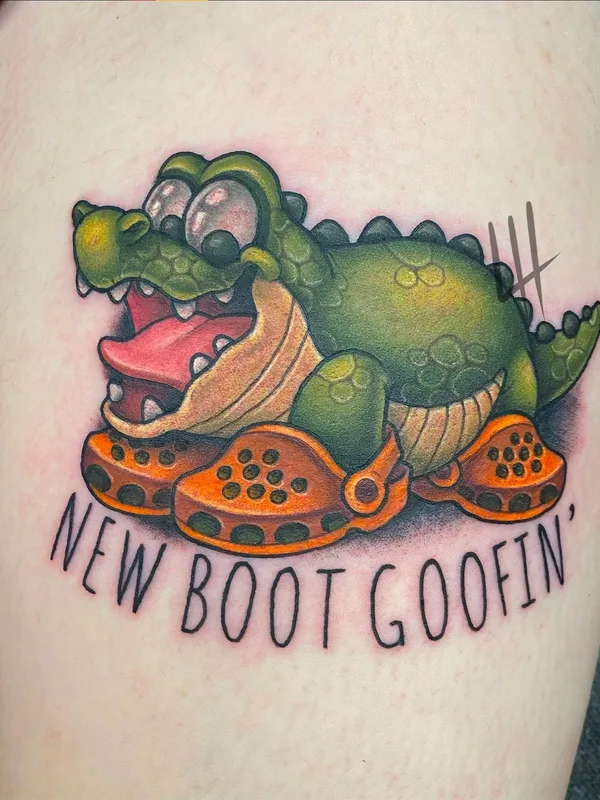 color cartoon Tatuaggio su thigh #56554 | Tatuatore Lindsay Hall