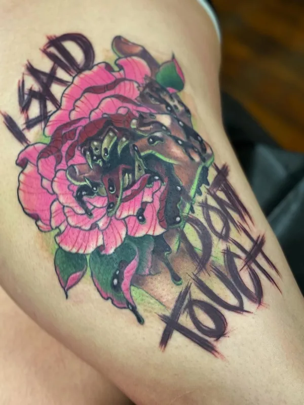 color illustrative Tatuaggio su thigh #56548 | Tatuatore Lindsay Hall