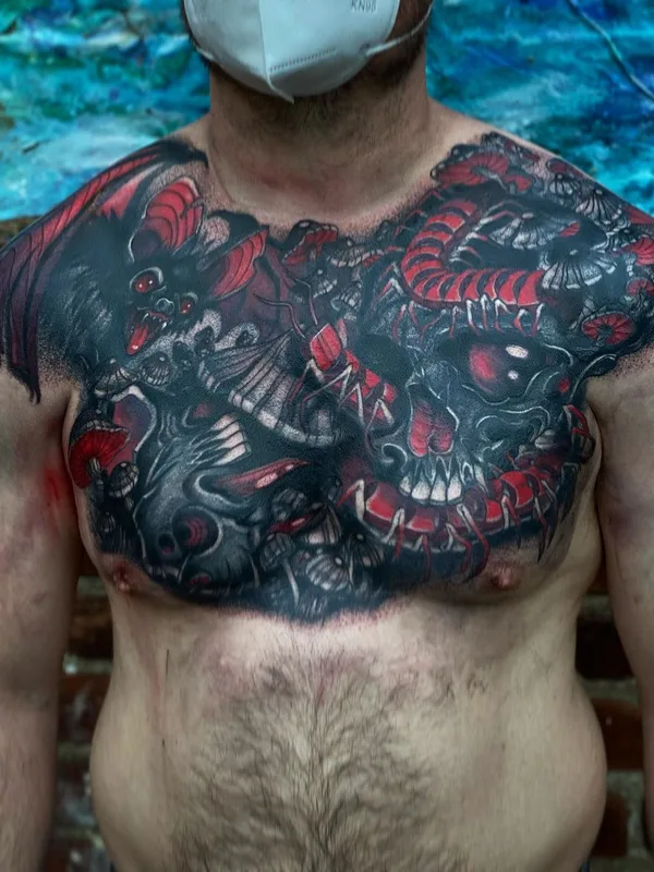 male color dark Tatuaggio su chest #56553 | Tatuatore Lindsay Hall