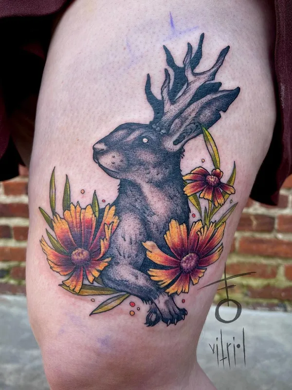 color illustrative Tatuaggio su thigh #56566 | Tatuatore Vitriol