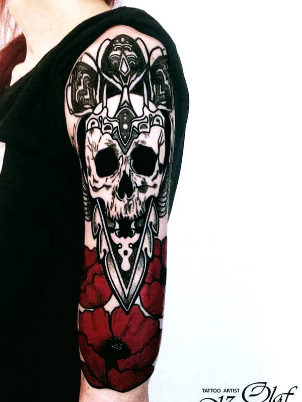 color blackwork tatouage sur full sleeve #32072 | Artiste tatoueur Olaf Kaminskiy