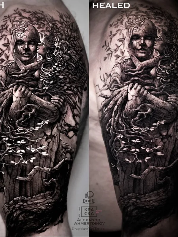 black and grey realism tatuaje en full sleeve #37106 | Tatuador Александр Ахмертдинов