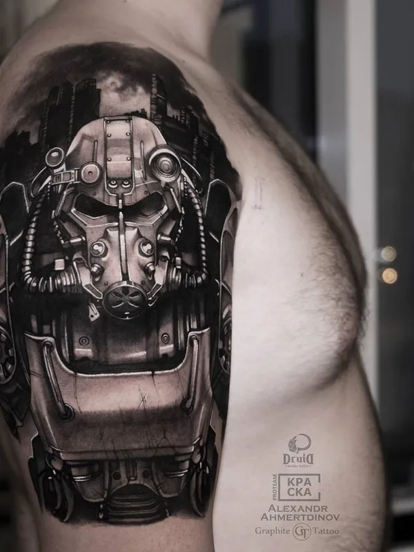 male black and grey realism tatuaje en shoulder #37103 | Tatuador Александр Ахмертдинов