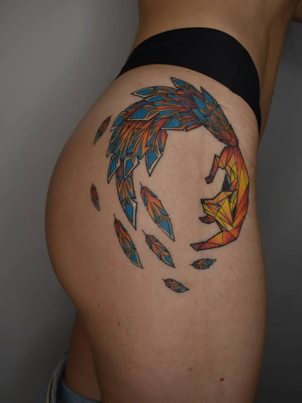 female color geometric tattoo on thigh #58339 | Tattoo Artist Юлия Гришанок