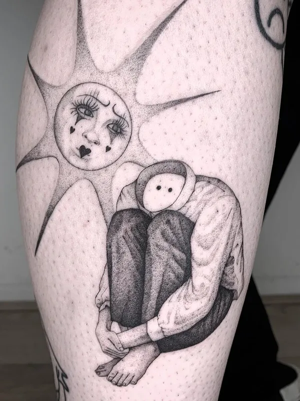 black and grey blackwork татуировка на calf #44859 | Тату мастер Maarten