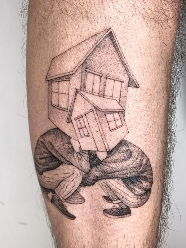 black and grey blackwork татуировка на calf #44860 | Тату мастер Maarten