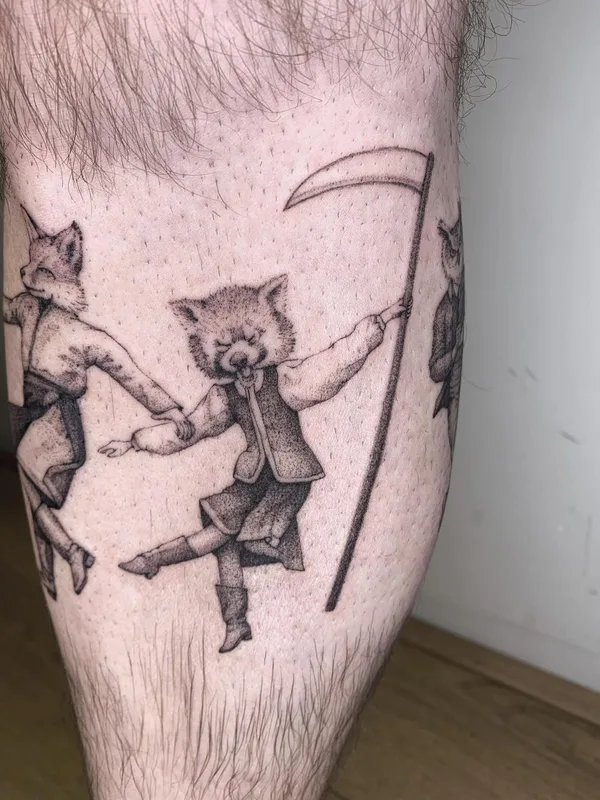 black and grey blackwork татуировка на calf #44863 | Тату мастер Maarten