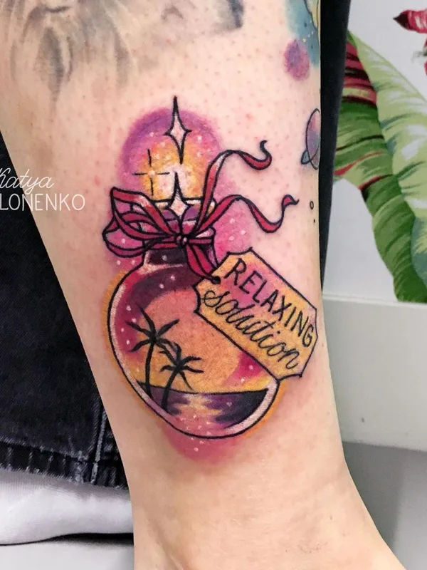 color watercolor татуировка на calf #44871 | Тату мастер Katya Slonenko