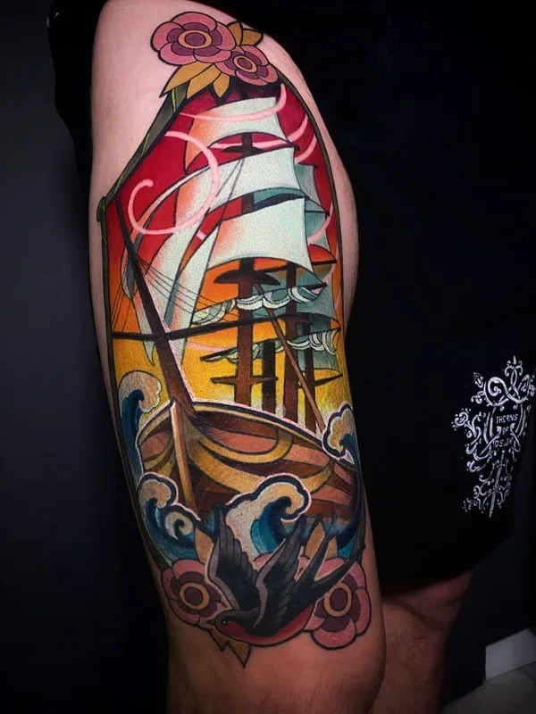color neo traditional tattoo auf thigh #44955 | Tätowierer Роман Закиров