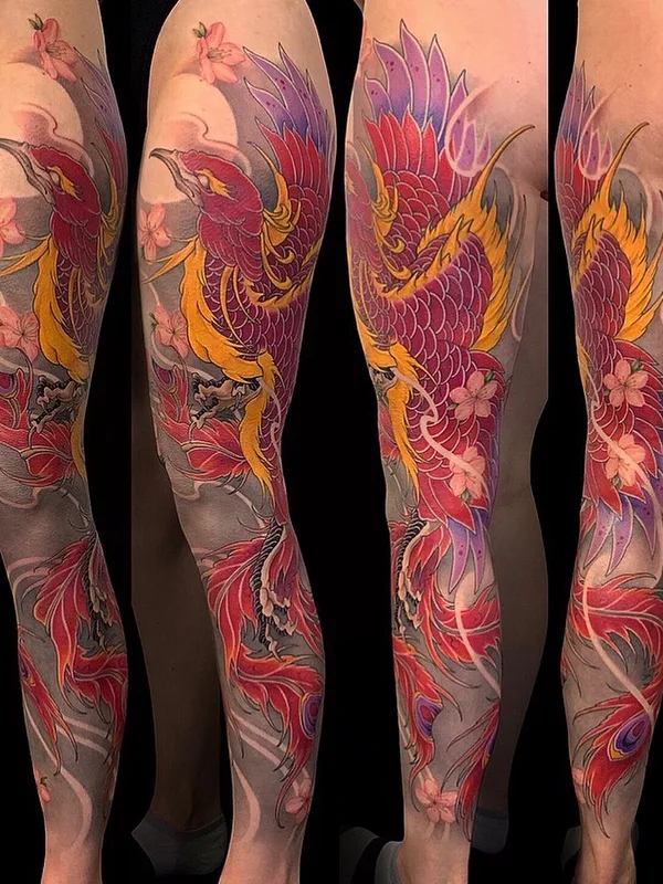 color japanese tattoo on full leg #44969 | Tattoo Artist Kimihito