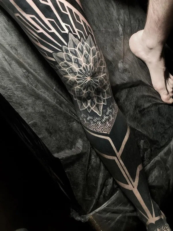 black blackwork татуировка на full leg #44978 | Тату мастер Тимофей Викторович