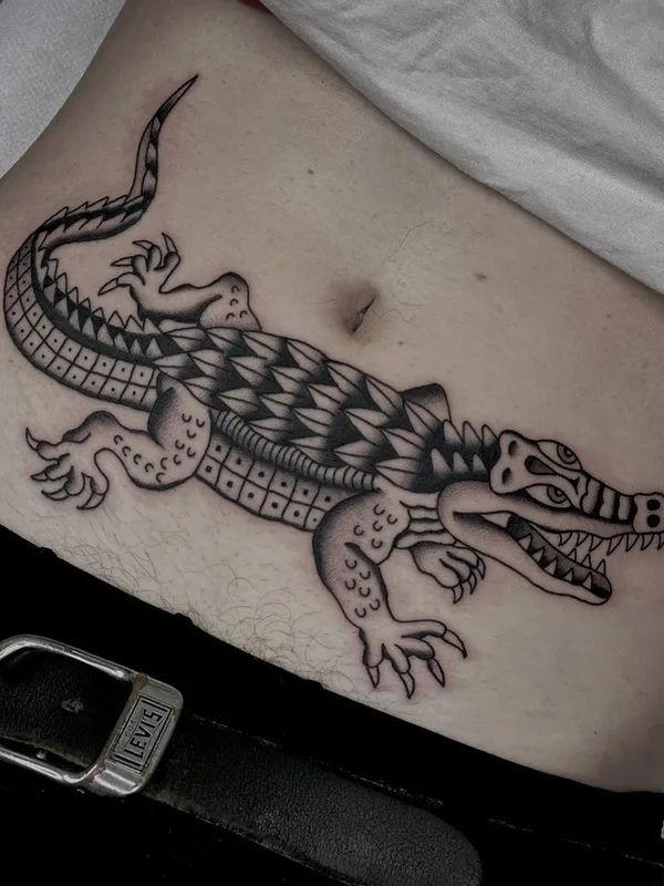 black and grey traditional татуировка на stomach #45025 | Тату мастер WES WIZ