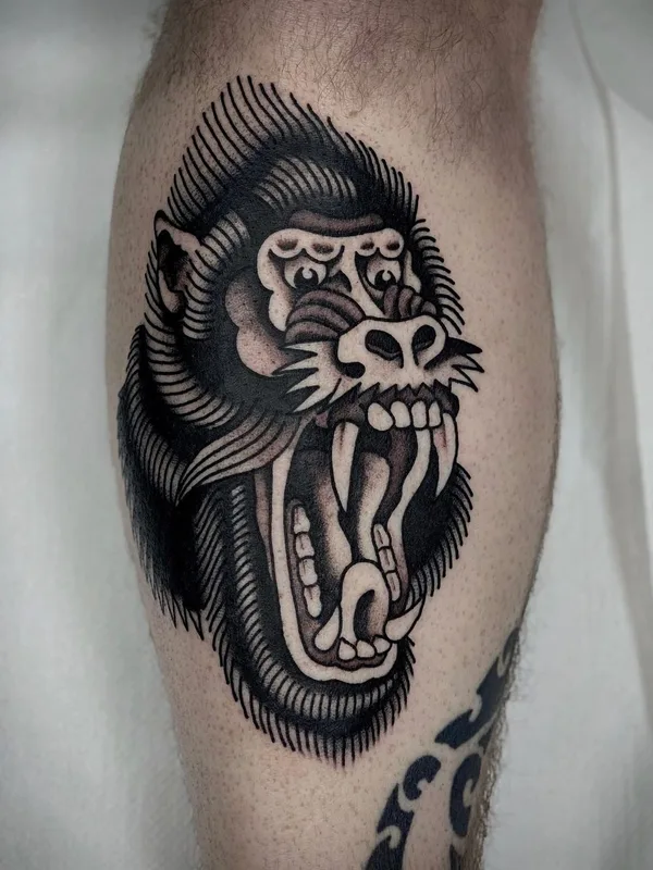 black and grey traditional татуировка на calf #45029 | Тату мастер WES WIZ