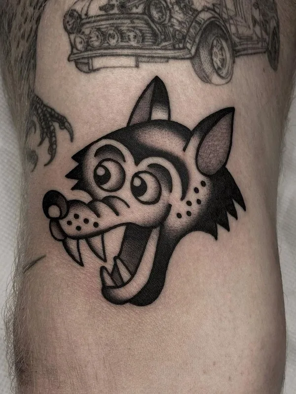 black and grey traditional татуировка на thigh #45030 | Тату мастер WES WIZ