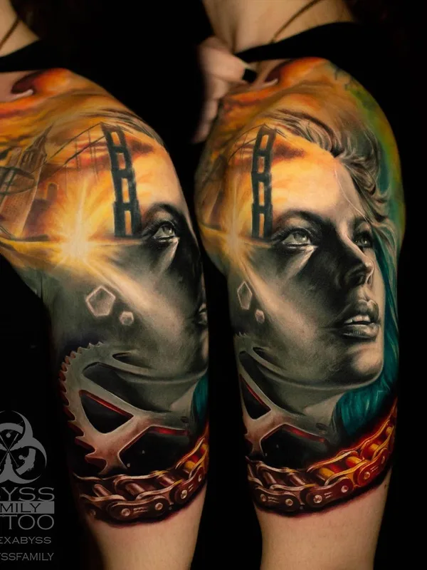 female color realism tattoo on upper arm #46709 | Tattoo Artist Alexander Abyss