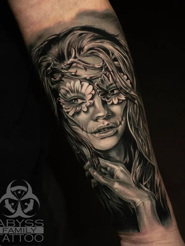 female black and grey realism tattoo on forearm #46716 | Tattoo Artist Alexander Abyss
