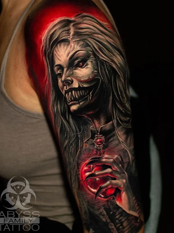 female color realism tattoo on upper arm #46719 | Tattoo Artist Alexander Abyss