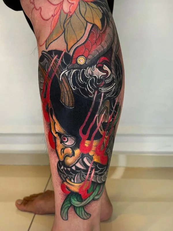 color japanese 纹身 在 calf #46770 | 纹身师 Chen Tattooer