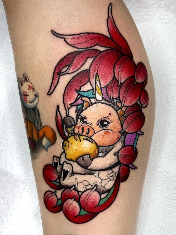 color new school 纹身 在 calf #46767 | 纹身师 Chen Tattooer