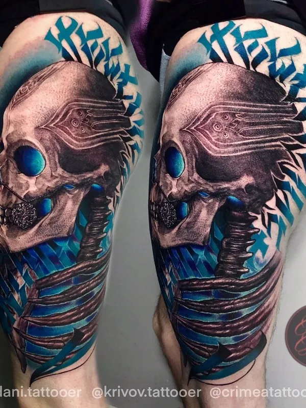 color biomechanical татуировка на thigh #46784 | Тату мастер Иван Дзумик
