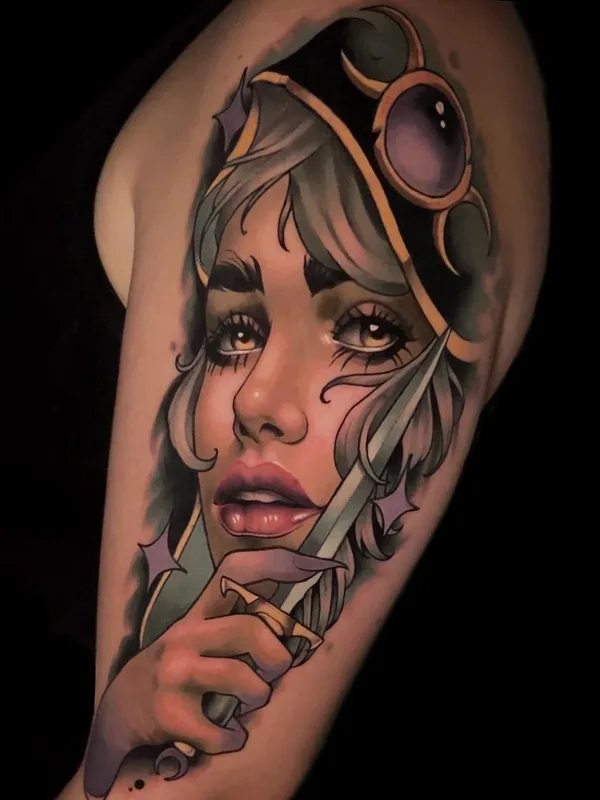 female color neo traditional tatuaje en upper arm #61298 | Tatuador andreytattooing