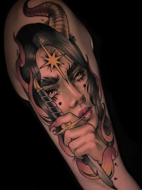 female color neo traditional tatuaje en upper arm #61296 | Tatuador andreytattooing