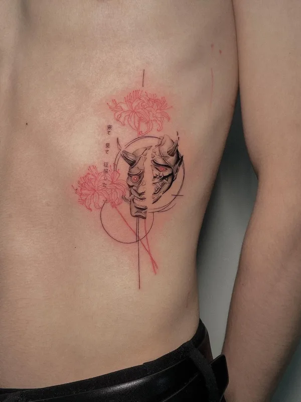 male black and grey japanese 纹身 在 ribcage #61525 | 纹身师 Heo Metri