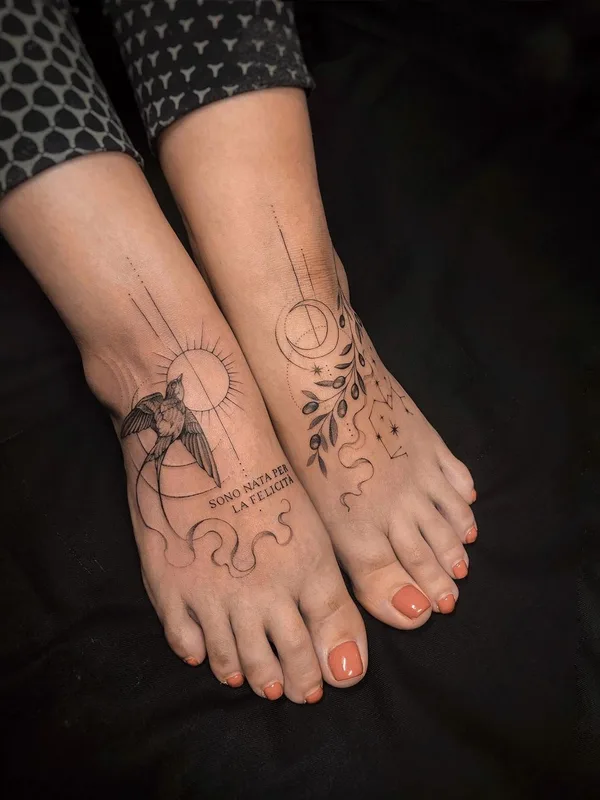 female black linework 타투 부위 foot #61552 | 타투이스트 balaussa.art
