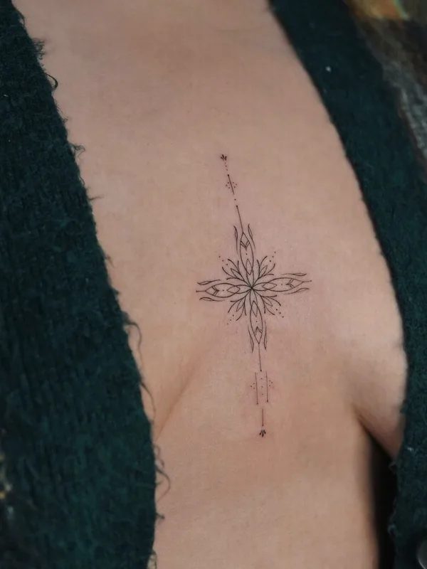 female black fineline tattoo auf sternum #61617 | Tätowierer hhx9inx