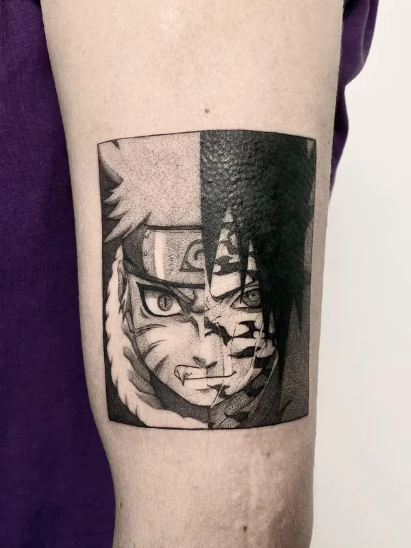 black and grey anime tattoo auf bicep #61632 | Tätowierer Abra Tattoo