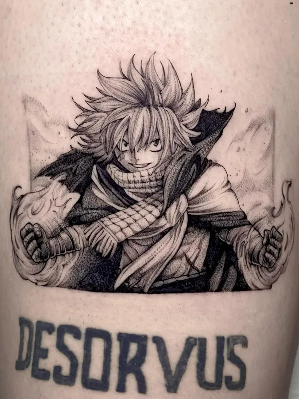 black and grey anime tattoo auf calf #61631 | Tätowierer Abra Tattoo