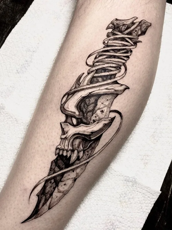 black and grey blackwork tattoo auf calf #61623 | Tätowierer Abra Tattoo