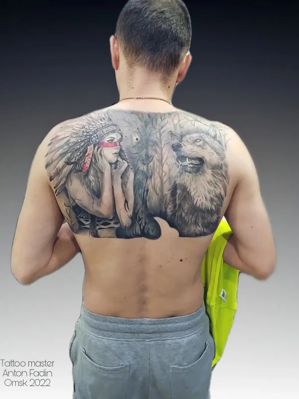 male black and grey realism Tatuaggio su full back #50905 | Tatuatore Антон Фадин
