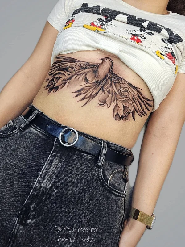 female black and grey black and grey Tatuaggio su stomach #50897 | Tatuatore Антон Фадин