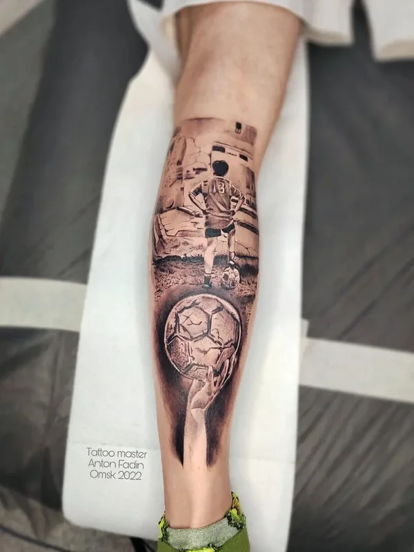 black and grey realism Tatuaggio su calf #50901 | Tatuatore Антон Фадин