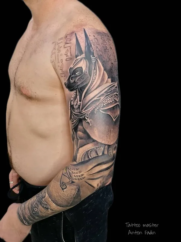 male black and grey realism Tatuaggio su full sleeve #50895 | Tatuatore Антон Фадин