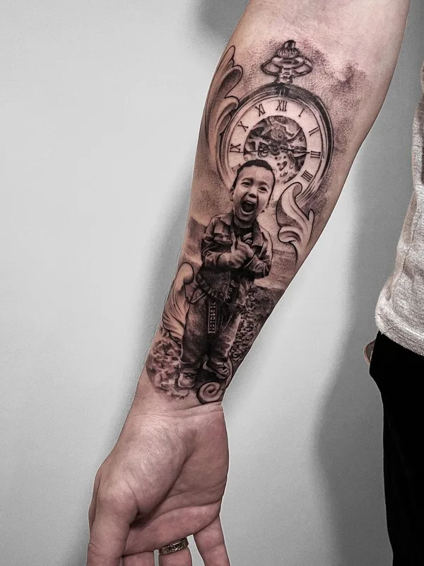 black and grey realism татуировка на forearm #50916 | Тату мастер Слава Меркул