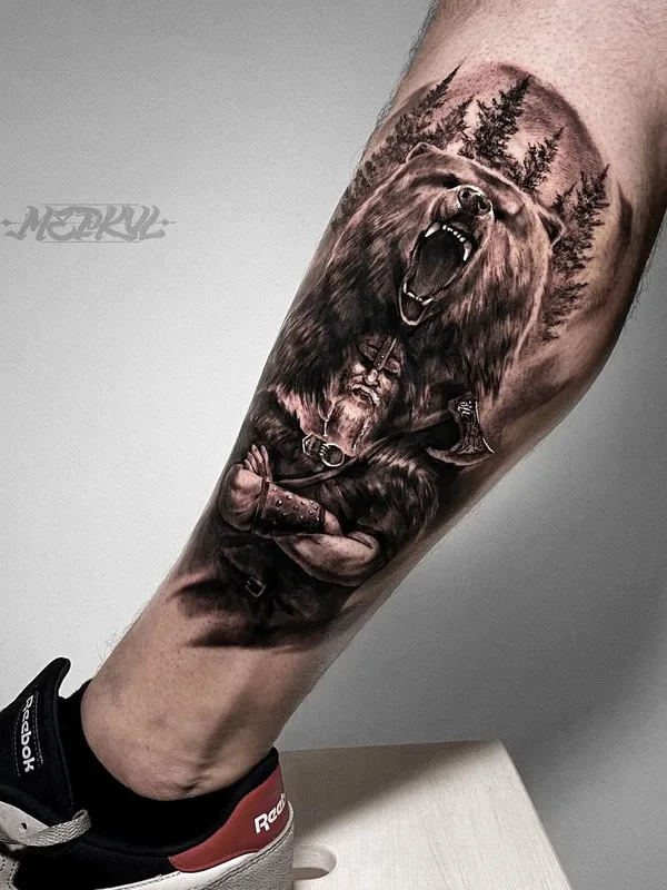 black and grey realism татуировка на calf #50910 | Тату мастер Слава Меркул