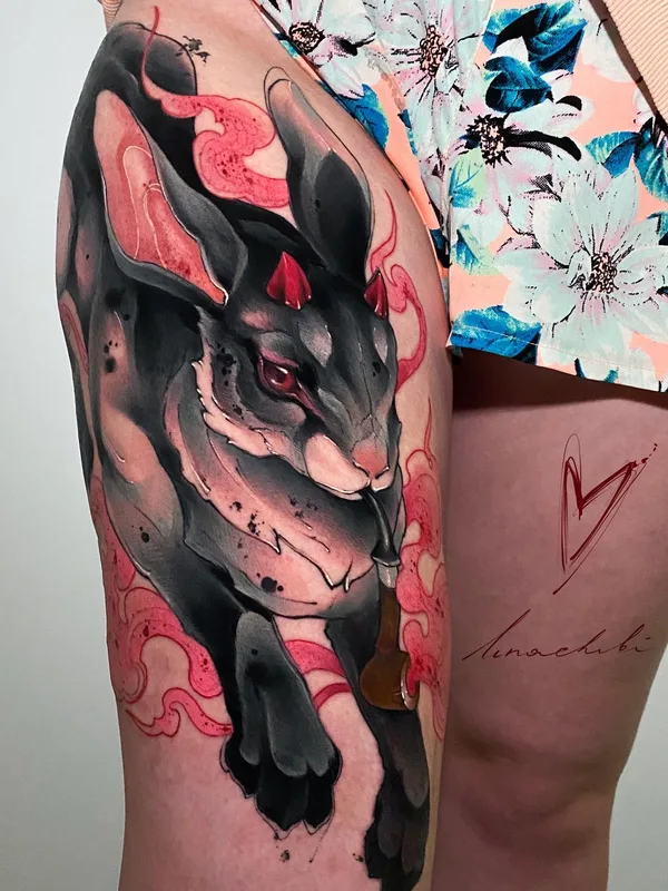 female color illustrative tatouage sur thigh #50933 | Artiste tatoueur Селина Кайл