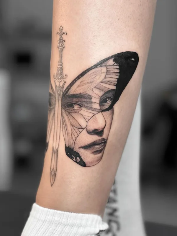 black and grey black and grey tatouage sur calf #50945 | Artiste tatoueur Яна