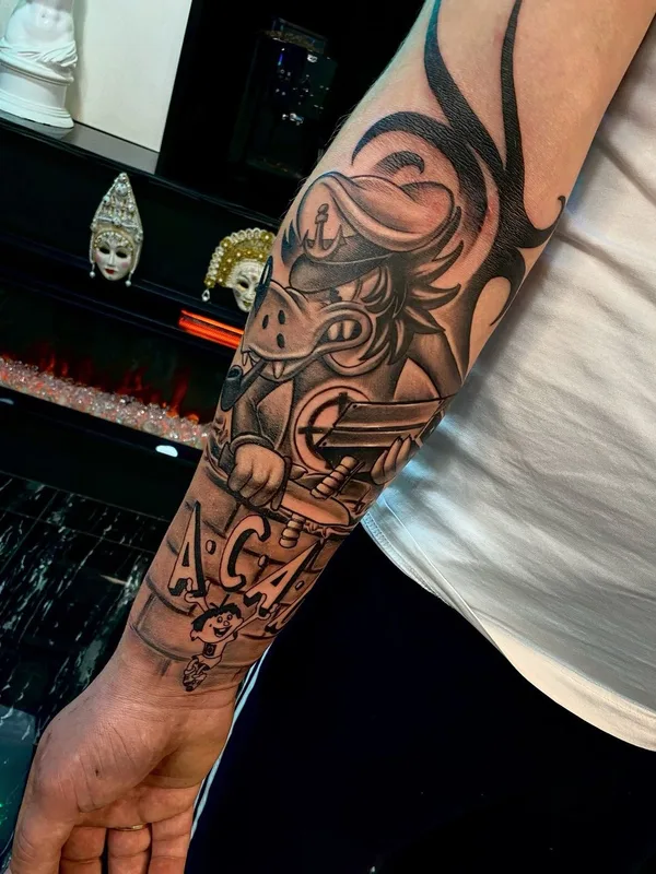 black and grey blackwork tattoo on forearm #51029 | Tattoo Artist Максим Калач