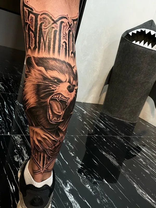 black and grey realism tattoo on calf #51022 | Tattoo Artist Максим Калач