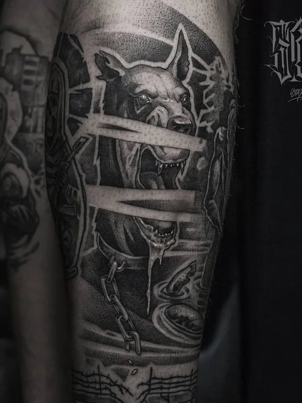 black and grey blackwork 纹身 在 forearm #38834 | 纹身师 Коля Саб