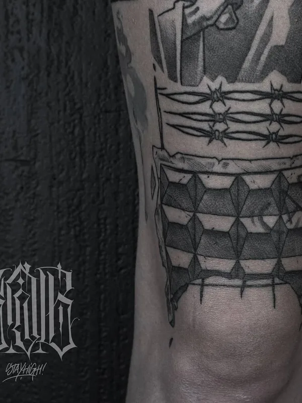 black and grey blackwork 纹身 在 knee #38829 | 纹身师 Коля Саб