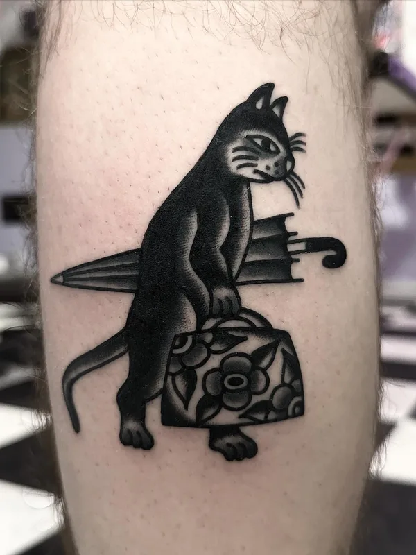 black traditional tattoo on calf #66393 | Tattoo Artist Jordalive