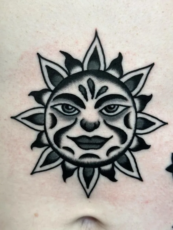black and grey traditional tattoo on sternum #66399 | Tattoo Artist Jordalive