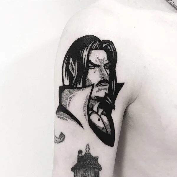 Graphic tattoo by Pulled Poltergeist in Malmö