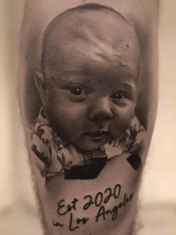 black and grey realism tatuaje en calf #40121 | Tatuador Денис Тидан Торикашвили